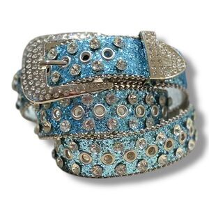Western Blue Studded Rhinestone Belt NEW